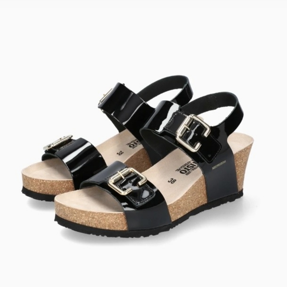Mephisto Lissandra Black Patent -  Size 10 (41) Wedge Sandals